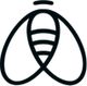 Ein minimalistisches Symbol einer Biene in Schwarz-Weiß mit drei Streifen auf dem Körper.