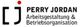 Logo von Perry Jordan: Arbeitsgestaltung & Betriebsorganisation, schwarz mit rotem Punkt.