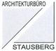 Logo mit der Aufschrift "Architekturbüro Stausberg", Dreieck im Hintergrund.