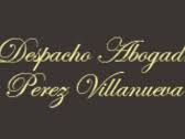 Texto "Despacho Abogados Pérez Villanueva" en letras doradas sobre fondo oscuro.