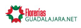 Logo de Florerías Guadalajara con formas rojas y verdes alrededor de una estrella blanca.