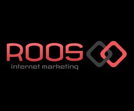 Logo van Roos Internet Marketing met rode tekst en twee in elkaar grijpende ruiten.