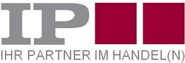 Graues "IP" und rote Quadrate, Text darunter: "IHR PARTNER IM HANDEL(N)".