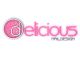 Logo mit dem Text "delicious maildesign" in pink und grau, mit Glitzer im kleinen "d".