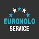 Logo di "Euronolo Service" con cinque stelle, testo bianco e azzurro su sfondo nero.