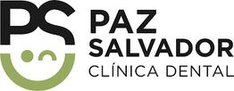 Logotipo de "Paz Salvador Clínica Dental" con letras negras y un ícono de sonrisa verde.