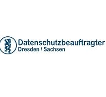 Logo des Datenschutzbeauftragten Dresden/Sachsen mit Löwenemblem links neben dem Text.