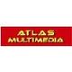 Rotes Rechteck mit gelber Aufschrift "Atlas Multimedia" in Großbuchstaben.