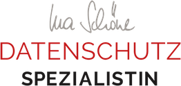 Text: "DATENSCHUTZ SPEZIALISTIN" in Rot und Schwarz. Oben eine unleserliche Unterschrift.