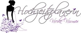 Scherenschnitt einer Frau mit Blumen, Text: "Hochzeitsplanerin Heike Hirmer" in elegantem Schriftzug.