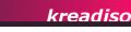 Lila und weiße Schrift "kreadiso" auf dunkelrotem Hintergrund.
