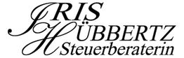 Schriftzug: "IRIS HÜBBERTZ Steuerberaterin" in eleganter, geschwungener Schrift.