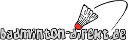 Logo von badminton-direkt.de mit einem gezeichneten Federball rechts neben dem Schriftzug.