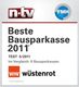 Auszeichnung von n-tv und FMH: "Beste Bausparkasse 2011", gewonnen von Wüstenrot.