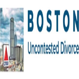 Boston skyline with Citgo sign and the text "Boston Uncontested Divorce".