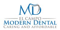 Logo of El Campo Modern Dental with the slogan "Caring and Affordable."