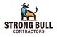 Logo of Strong Bull Contractors featuring a stylized bull in black, blue, and orange.