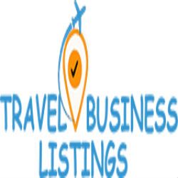 Logo with "Travel Business Listings" and a location pin with an airplane and checkmark.