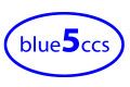 Ovales Logo mit blauem Text "blue5ccs" in der Mitte.