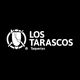 Logo de "Los Tarascos Taquerías" en blanco sobre fondo negro, con escudo y espadas cruzadas.