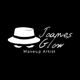 Logo avec chapeau, cils et texte "Joanes Glow Makeup Artist" sur fond noir.