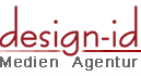 Logo der Medienagentur "design-id" in roter Schrift auf weißem Hintergrund.
