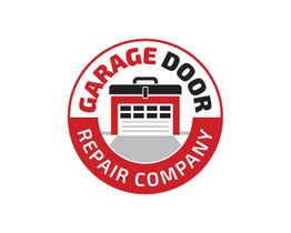 Logo for Garage Door Repair Company with a toolbox and garage door graphic.