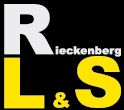 Logo mit den Buchstaben "R", "L" und "S", darunter Kleinschrift "rieckenberg", Schwarz-Weiß-Gelb.