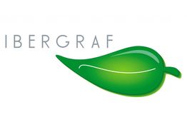 Logotipo de IBERGRAF con una hoja verde estilizada a la derecha del texto.