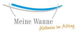 Logo: "Meine Wanne - Wellness im Alltag" mit blauer und grauer Wannenform.