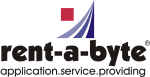 Logo von rent-a-byte mit Text "application.service.providing" und einem roten Quadrat.