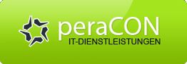 Grünes Logo: „peraCON IT-DIENSTLEISTUNGEN“ mit stilisiertem Sternsymbol links.