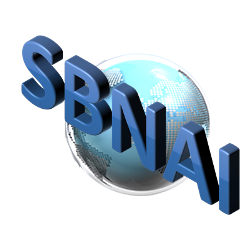 3D letters "SBNAI" float in front of a globe representing technology.