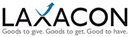 LAXACON-Logo mit Slogan: "Goods to give. Goods to get. Good to have." und blauem Symbol im X.