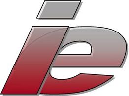 Stilisiertes, rotes "ie" mit 3D-Effekt auf weißem Hintergrund.