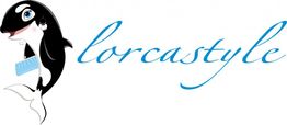 Delfino con chiave inglese accanto al testo "lorcastyle" in caratteri blu eleganti.