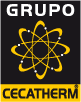 Logo de Grupo Cecatherm con un diseño de átomos amarillos sobre fondo negro y texto.