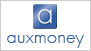 Logo der Firma "auxmoney" mit blauem Quadrat und kleinem "a" darüber.