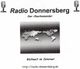 Radio Donnersberg Logo mit Weltkarte und Mikrofonen, Text: "Der Chaotensender, Weltweit im Internet".