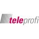 Logo mit Schriftzug "teleprofi" in Grau und Pink, daneben graue Streifen links.
