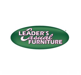 Green oval logo with text: "LEADER'S Casual FURNITURE" in white and pink font.