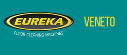 Logo di "Eureka Floor Cleaning Machines" con testo "Veneto" su sfondo verde acqua.