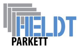 Logo: HELDT PARKETT in blau und schwarz, graue Balken links oben.