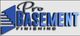Logo with blue text: "Pro Basement Finishing" and a stair graphic on the left.