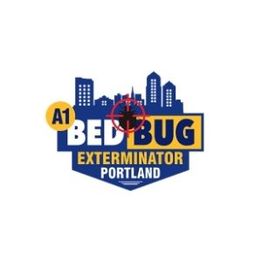 Logo for A1 Bed Bug Exterminator Portland, with cityscape and target symbol.