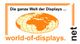 Illustration eines Globus mit Text: "Die ganze Welt der Displays ... world-of-displays.net".