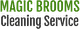 "Magic Brooms Cleaning Service" text in green and black.
