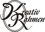 Elegantes Logo mit den Worten "Kreativ Rahmen" in kunstvoller Schrift.