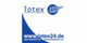 Lotex-Logo mit blauem Text und Grafik, dazu Webseite "www.lotex24.de" in blauer Schrift.