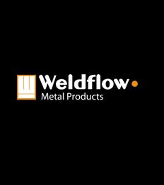 Logo of Weldflow Metal Products with an orange emblem on a black background.